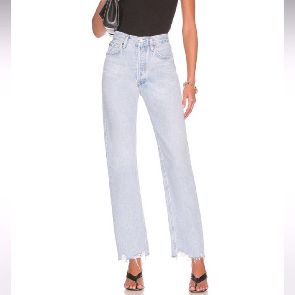 NWT Agolde 90s pinch waist high rise straight destroyed hem jeans in Imitate, 28